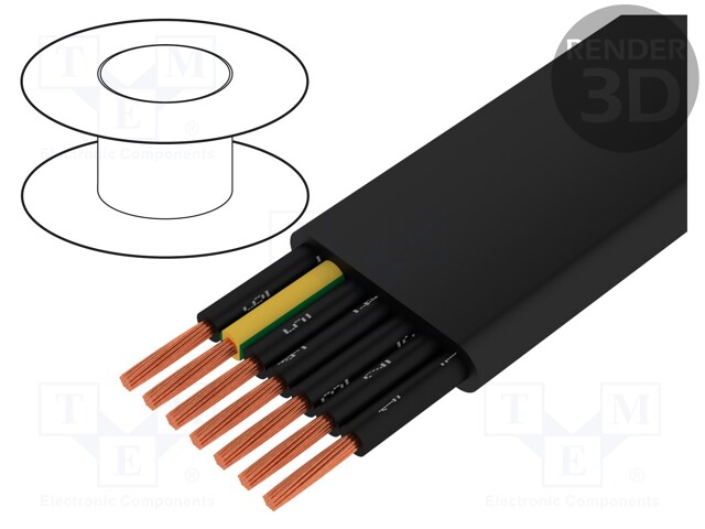 Wire; stranded; Cu; H07VVH6-F; 7G6mm2; unshielded; black; PVC