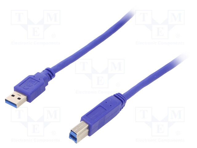 Cable; USB 3.0; USB A plug,USB B plug; gold-plated; 3m; blue