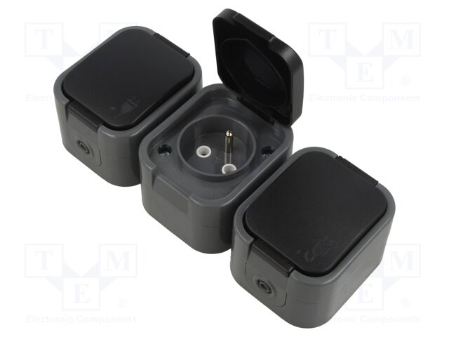 Connector: AC supply; socket; 2P+PE; 250VAC; 16A; brown; wall mount