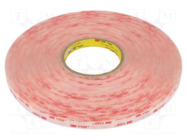 Tape: fixing; W: 12mm; L: 33m; D: 1mm; acrylic; transparent; -35÷90°C