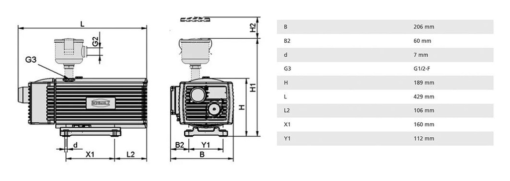 Vacuum pump; 60dBA; IP54; Suction rate @50Hz: 10m3/h; EVE-TR