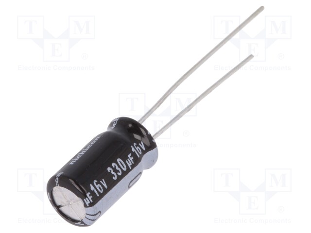 Capacitor: electrolytic; THT; 330uF; 16VDC; Ø12.5x25mm; Pitch: 5mm