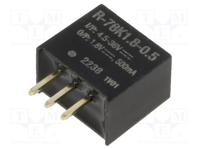 Converter: DC/DC; Uin: 4.5÷36V; Uout: 1.8VDC; Iout: 500mA; SIP3; 1.7g