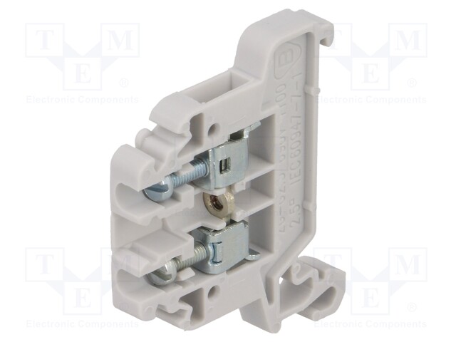 Splice terminal: rail; 0.5÷2.5mm2; ways: 1; terminals: 2; grey; TS35