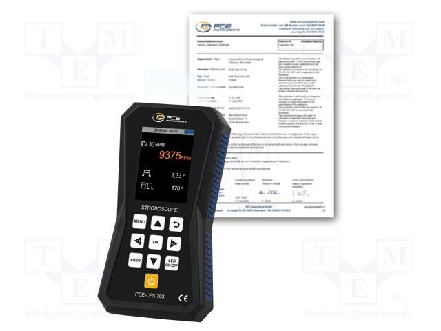 Meter: tachometer, LED stroboscope; Display: LCD 2,8"; IP52; 4.5h