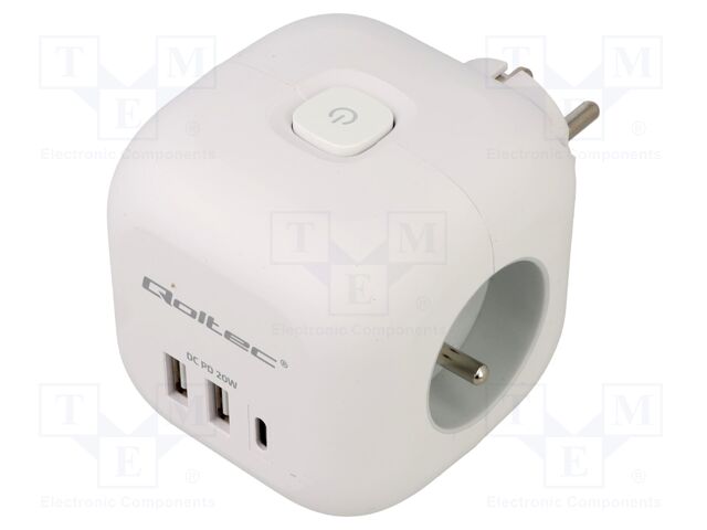 Plug socket strip: supply; Sockets: 3; 230VAC; 16A; white