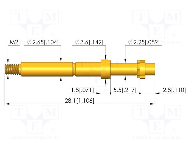 Test needle; Spring compression: 4mm; 5mm; 8A; CuBe; gold-plated