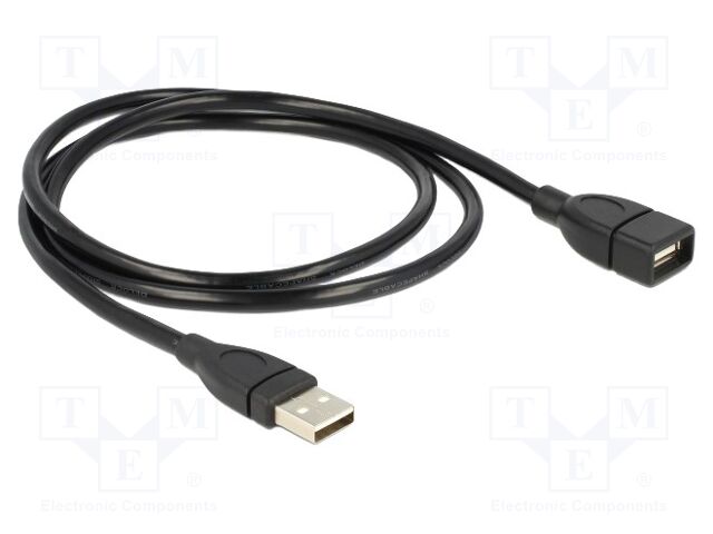 Cable; USB 2.0; USB A socket,USB A plug; 1m; black; 24AWG,28AWG