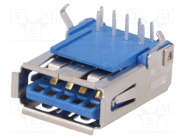 Socket; USB A; on PCBs; THT; angled 90°; USB 3.0; gold-plated