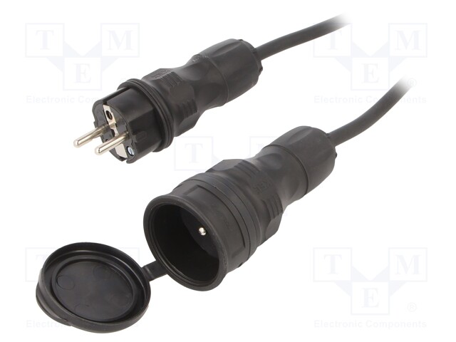 Extension lead; Sockets: 1; rubber; black; 3x1,5mm2; 25m; 16A