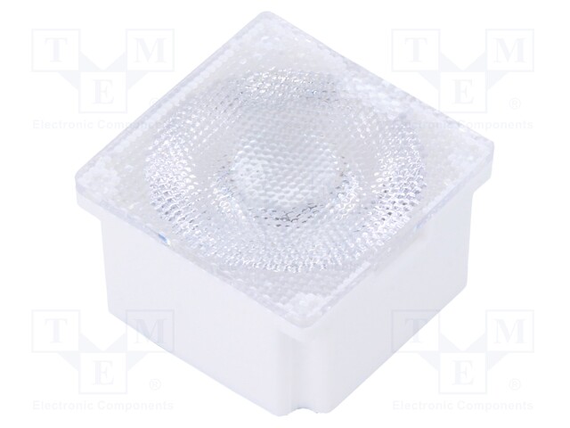LED lens; square; Mat: polycarbonate; transparent; 45°; H: 12.55mm