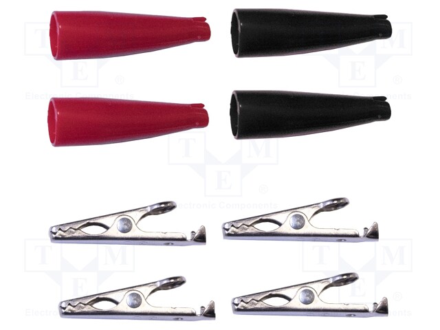 Crocodile clip; 5A; black,red; soldered; nickel plated; 8pcs.