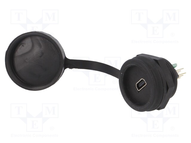 Socket; USB B mini; 1310; for panel mounting,rear side nut; THT