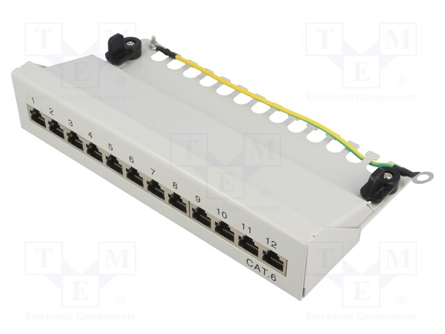 Patch panel; RJ45; Cat: 6; Colour: grey; Number of ports: 12