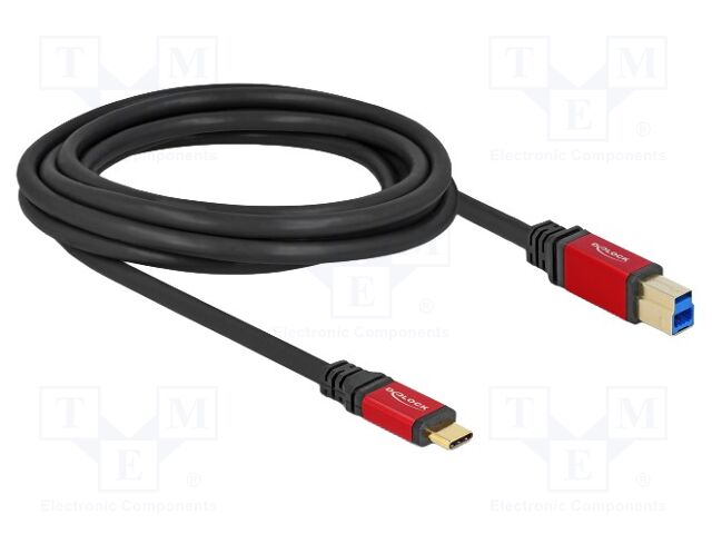 Cable; USB B plug,USB C plug; gold-plated; 3m; black; 24AWG,28AWG