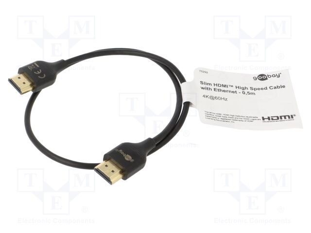 Cable; HDMI plug,both sides; 0.5m; black; HDCP 2.2,HDMI 2.0
