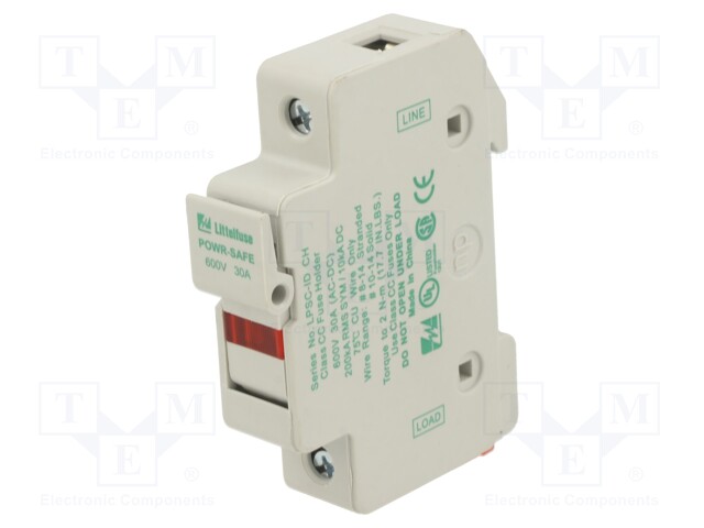 Fuse holder; cylindrical fuses; 10.3x38mm; DIN; 30A; 600V; Poles: 1