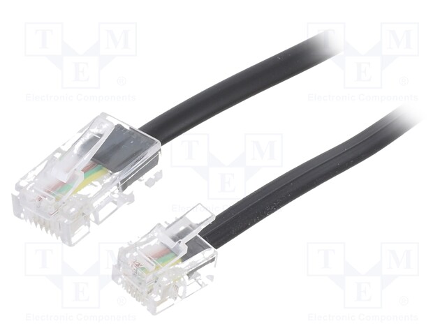 Cable: telephone; flat; RJ11 plug,RJ45 plug; 15m; black