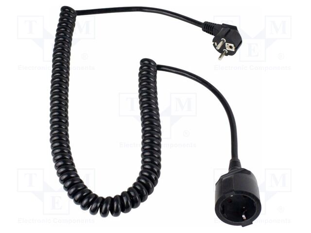 Extension lead; 3G1.5mm2; coiled; Sockets: 1; PVC; black; 16A