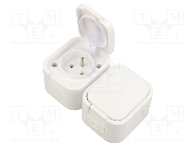 Connector: AC supply; socket; 2P+PE; 250VAC; 16A; white; wall mount