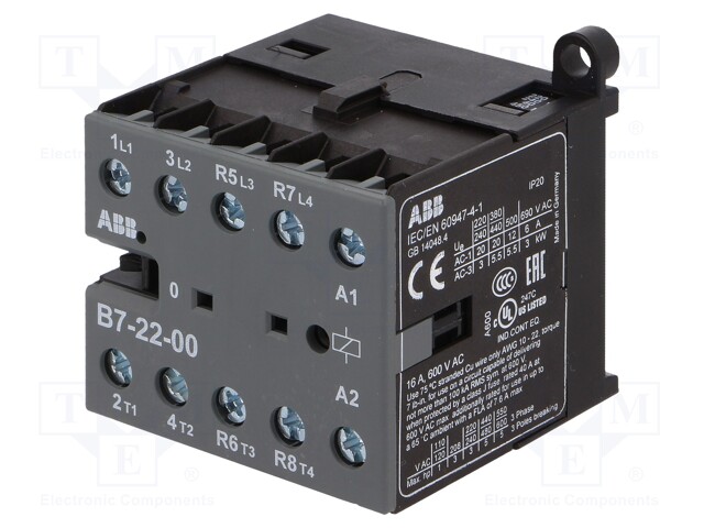 Contactor: 4-pole; NC x2 + NO x2; 220÷240VAC; 7A; DIN,on panel; B7
