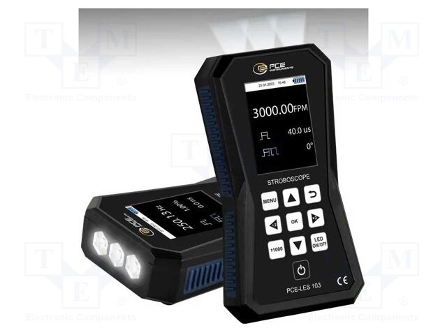 Meter: tachometer, LED stroboscope; Display: LCD TFT 2,8"