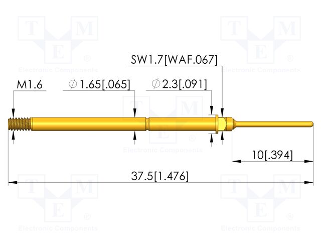 Test needle; Spring compression: 3mm; 5.5mm; 8A; CuBe; gold-plated