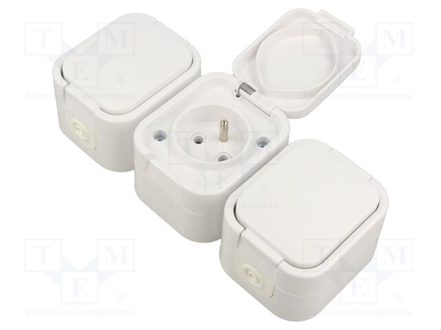 Connector: AC supply; socket; 2P+PE; 250VAC; 16A; grey; wall mount