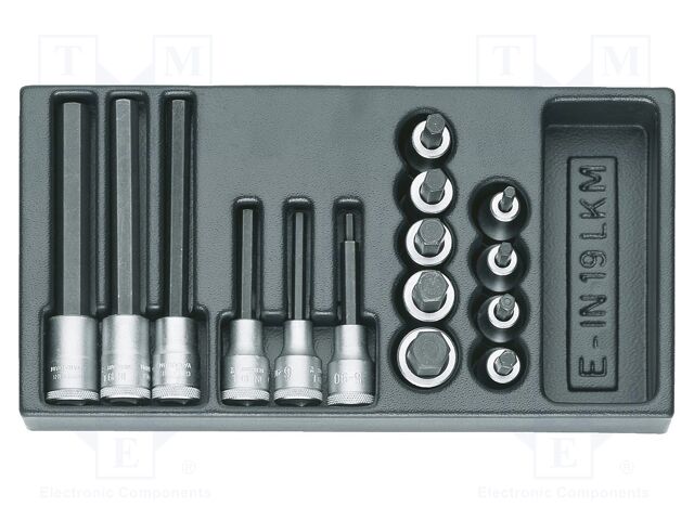 Kit: socket bits; in a foam tray; hex key; tool trolley; 1/2"