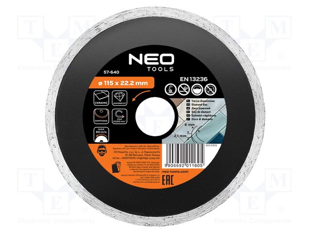 Cutting diamond wheel; Ø: 115mm; Disc thick: 2.1mm; 22.2mm