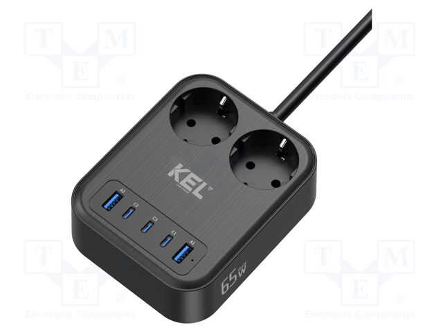 Extension lead; 3x1.5mm2; 2m; PVC; black; Sockets no: 7; 16A