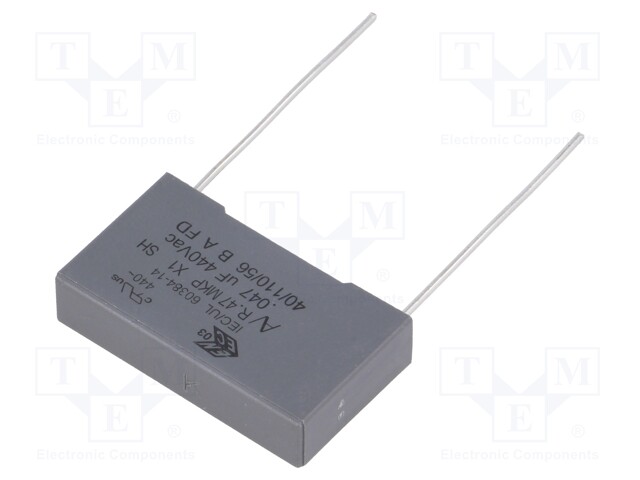 Capacitor: polypropylene; X1; 47nF; 440VAC; ±10%; THT; Pitch: 22.5mm