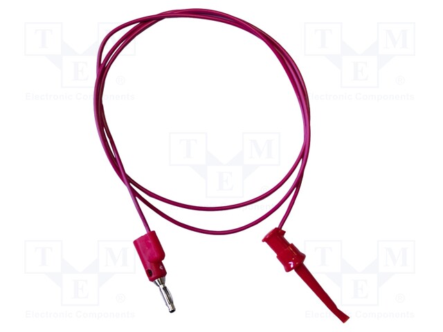 Test lead; 5A; clip-on hook probe,banana plug 4mm; Len: 0.3m; red