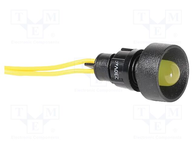Indicator: LED; recessed; yellow; 230VAC; Ø10mm; IP20; cables; 330mm