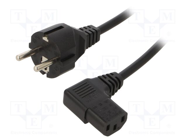 Cable; 3x1mm2; CEE 7/7 (E/F) plug,IEC C13 female 90°; PVC; 3m