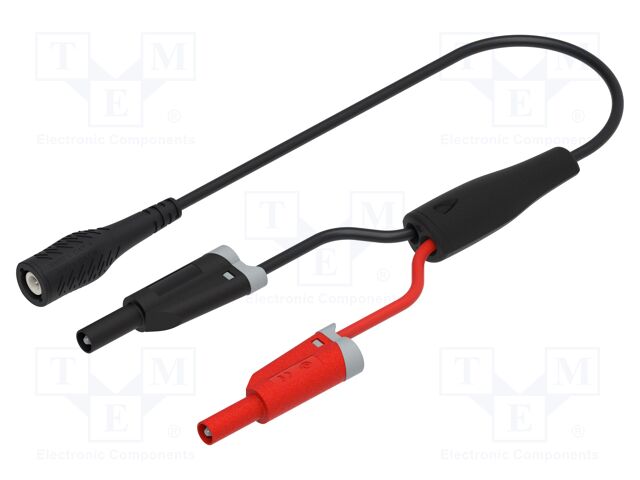 Test lead; BNC plug,banana plug 4mm x2; insulated; Len: 1m; black
