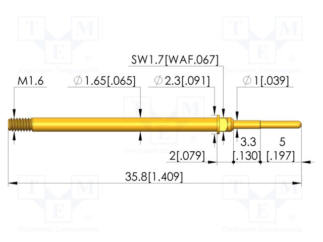 Test needle; Spring compression: 4mm; 8mm; 8A; CuBe; gold-plated