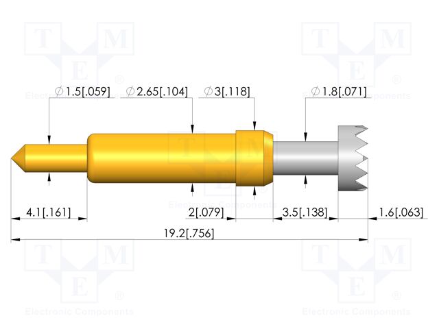 Test needle; Spring compression: 2.8mm; 3.5mm; 5A; CuBe; Ø: 3.5mm