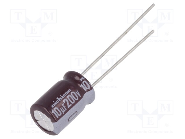Capacitor: electrolytic; THT; 10uF; 200VDC; Ø8x11.5mm; Pitch: 3.5mm