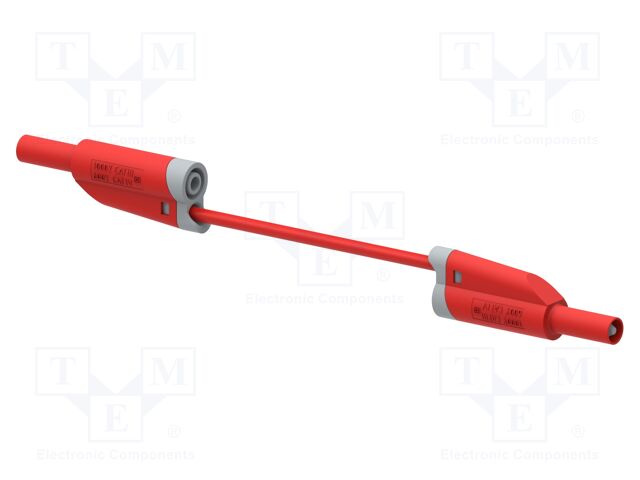 Test lead; 20A; banana plug 4mm,both sides; Len: 0.25m; red