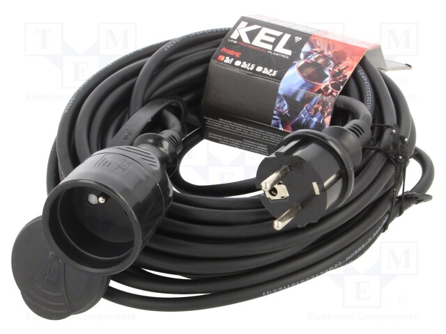 Extension lead; Sockets: 1; rubber; black; 15m; 10A; PROFESSIONAL