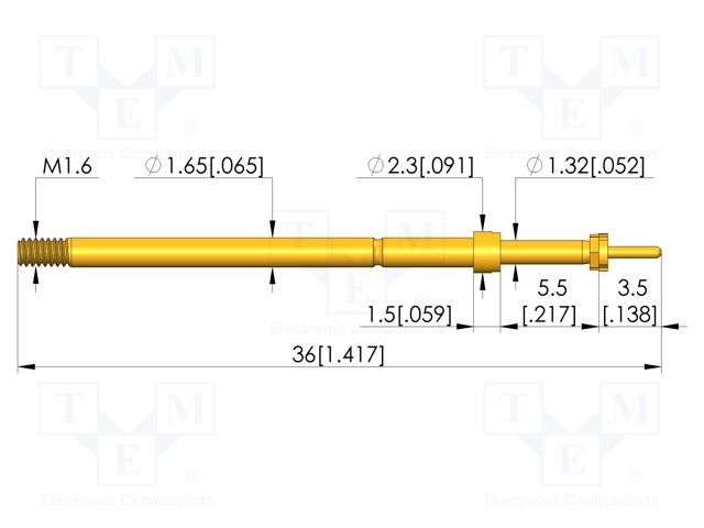 Test needle; Spring compression: 4mm; 5mm; 5A; CuBe; gold-plated