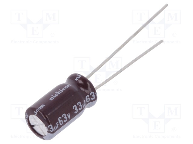 Capacitor: electrolytic; THT; 33uF; 63VDC; Ø6.3x11mm; Pitch: 2.5mm