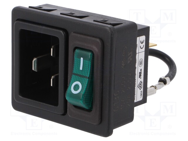 Connector: AC supply; socket; male; 16A; 240VAC; -25÷60°C; max.2mm