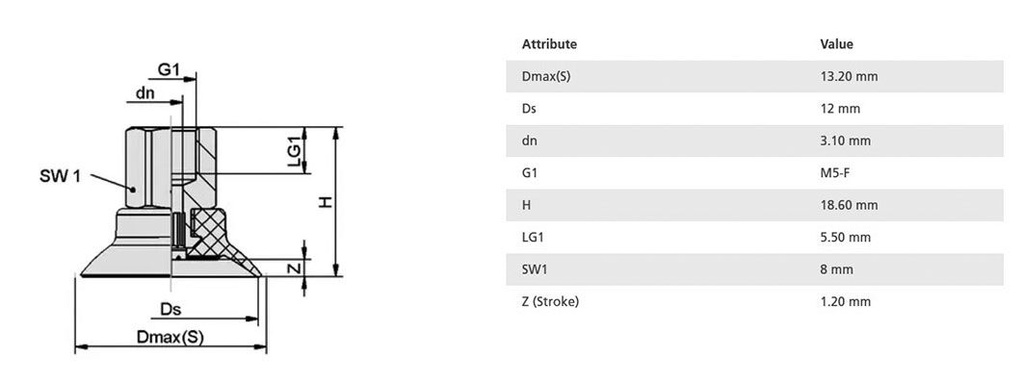 Suction cup; 12mm; 1.9g; M5-F; Shore hardness: 55; 0.12cm3; SUF