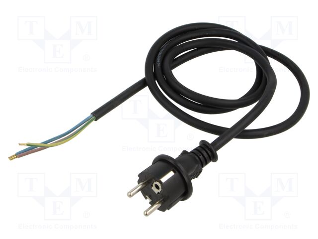 Cable; CEE 7/7 (E/F) plug,wires; 1.5m; black; rubber; 3x1,5mm2