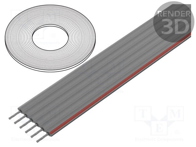 Wire: ribbon; 1.27mm; stranded; Cu; 6x28AWG; PVC; grey; 30,5m