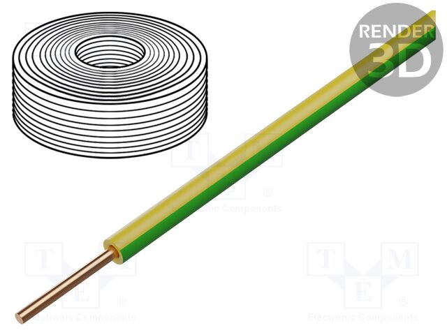 Wire; H05V-U; 1mm2; wire; Cu; PVC; yellow-green; 300V,500V; CPR: Eca