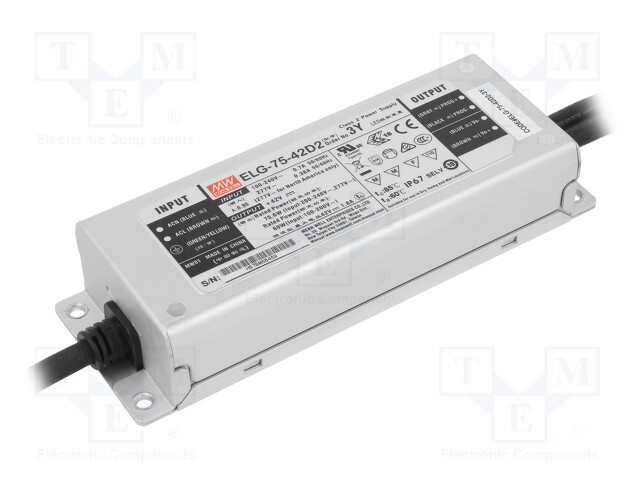 Power supply: switched-mode; LED; 75.6W; 42VDC; 1.8A; 100÷305VAC