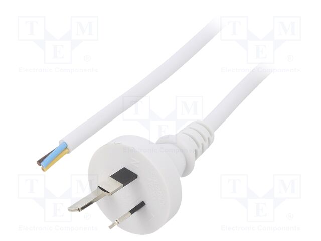 Cable; 3x1mm2; AS/NZS 3112 (I) plug,wires; PVC; 5m; white; 10A